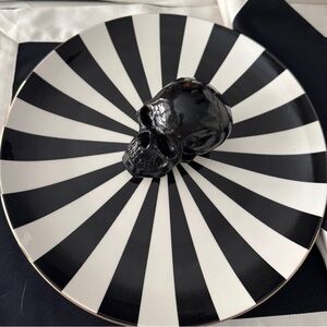 Black and White Striped Dinner Plate with gold trim
